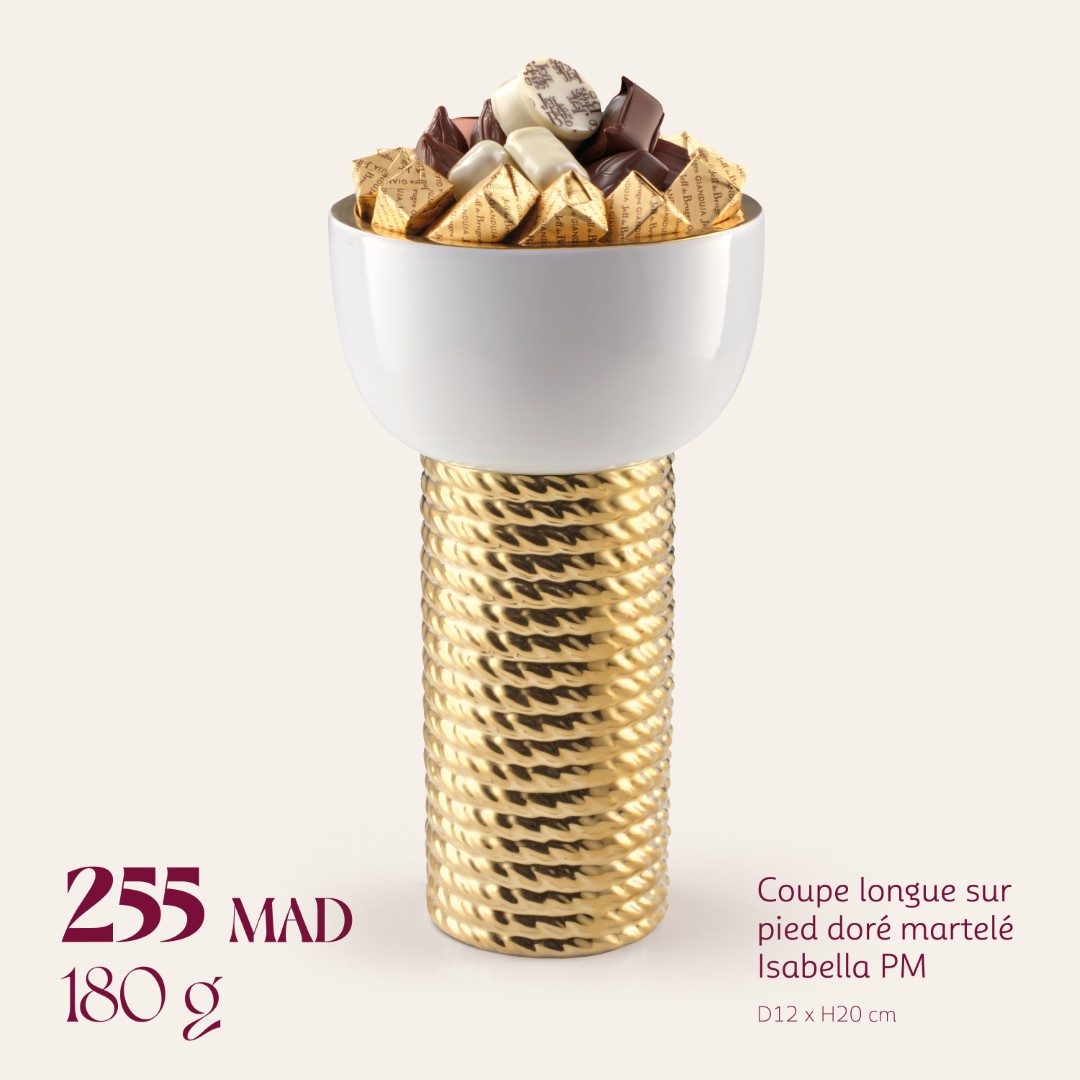 Coupe longue sur pied doré martelé Isabella